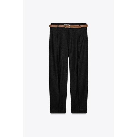 ZARA LINEN BELTED STRAIGHT-LEG TROUSERS - Picture 6 of 8